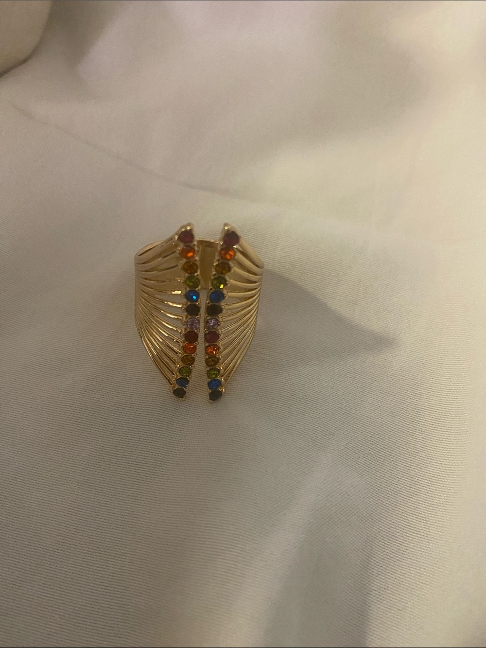 Gold-Tone Multi-Color Crystal V-Front Statement Ring - Picture 6 of 6